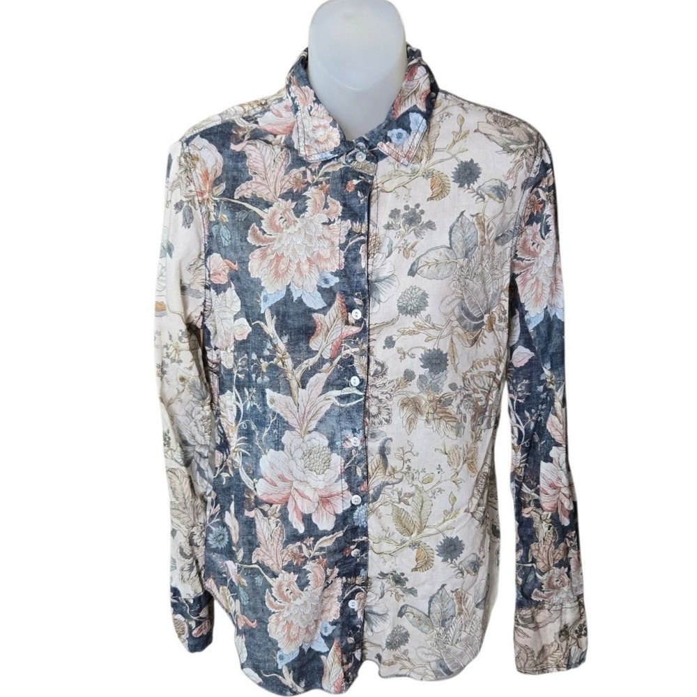 Cino Womens Cottagecore Botanical Button Down Shirt Size XS Floral Patchwork
